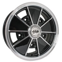 Picture of SSP BRM alloy wheel, finished in gloss black with polished rims. 5/205 